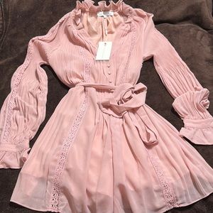 Endless Rose; Women’s Pleated Romper with lace intersection. Dusty pink. Size XS
